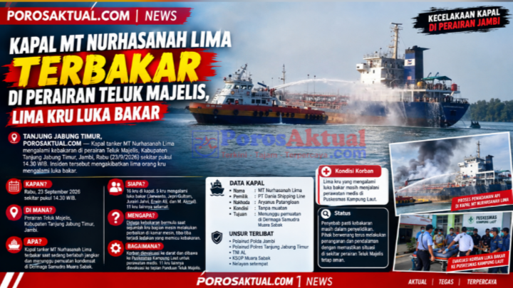 Kapal MT Nurhasanah Lima Terbakar di Perairan Teluk Majelis, Lima Kru Luka Bakar