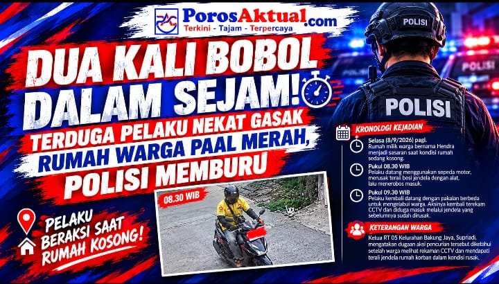 Dua Kali Bobol dalam Sejam! Terduga Pelaku Nekat Gasak Rumah Warga Paal Merah, Polisi Memburu