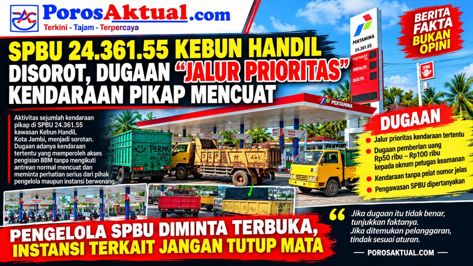 SPBU 24.361.55 Kebun Handil Disorot, Dugaan “Jalur Prioritas” Kendaraan Pikap Mencuat