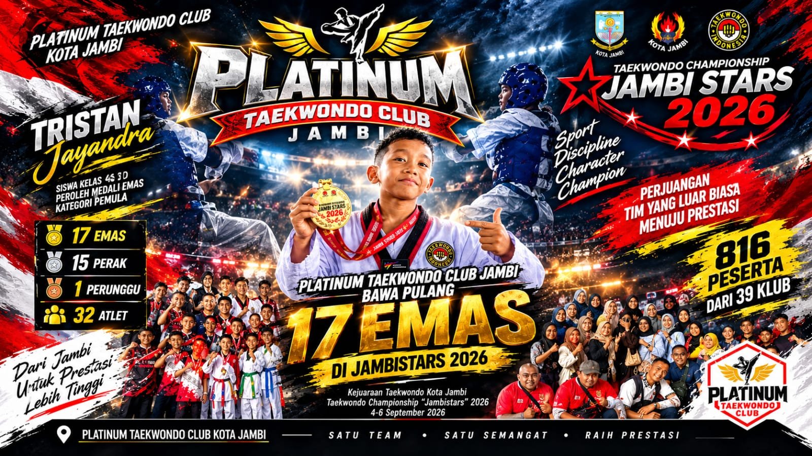 Platinum Taekwondo Club Jambi Tampil Menggila di Jambistars 2026, 32 Atlet Sabet 33 Medali