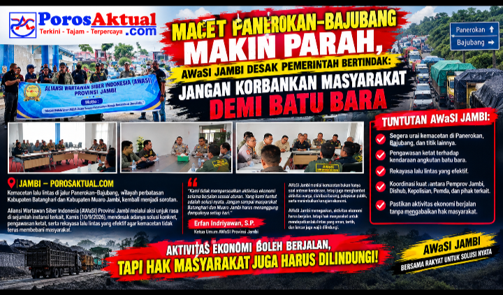 Macet Panerokan–Bajubang Makin Parah, Awasi Jambi Desak Pemerintah Bertindak: Jangan Korbankan Masyarakat Demi Batu Bara